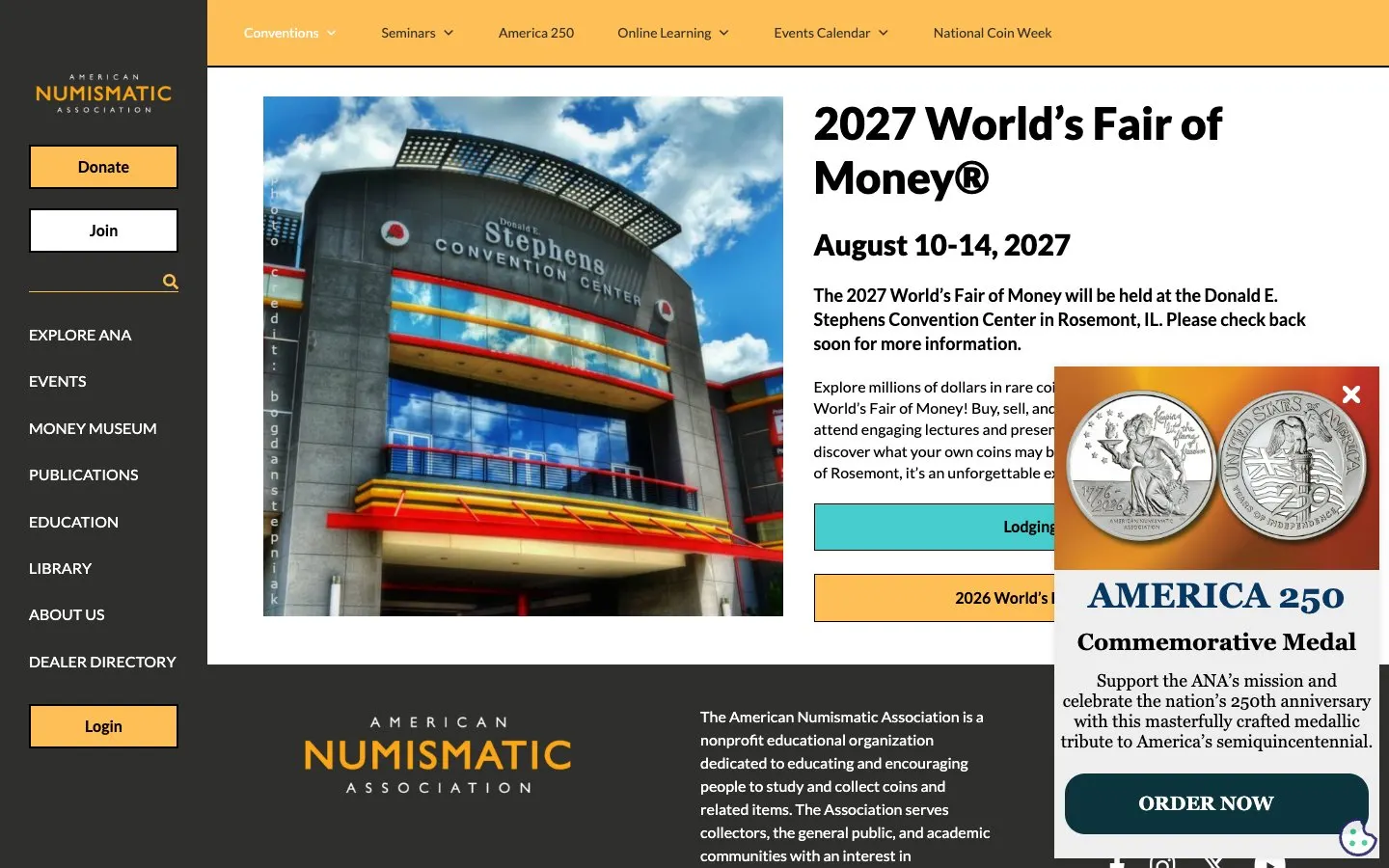 The website of World's Fair of Money