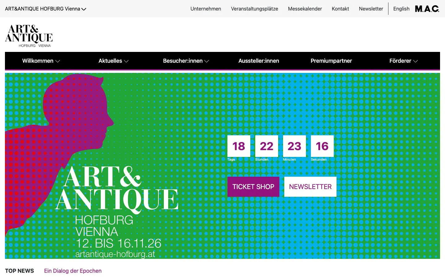 The website of ART&ANTIQUE Hofburg Vienna
