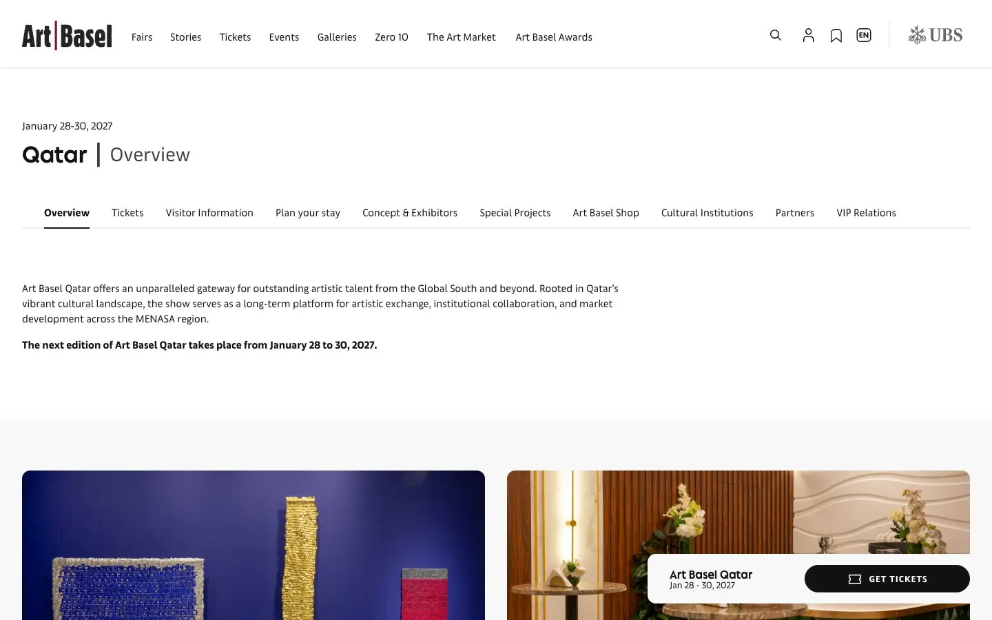 The website of Art Basel Qatar