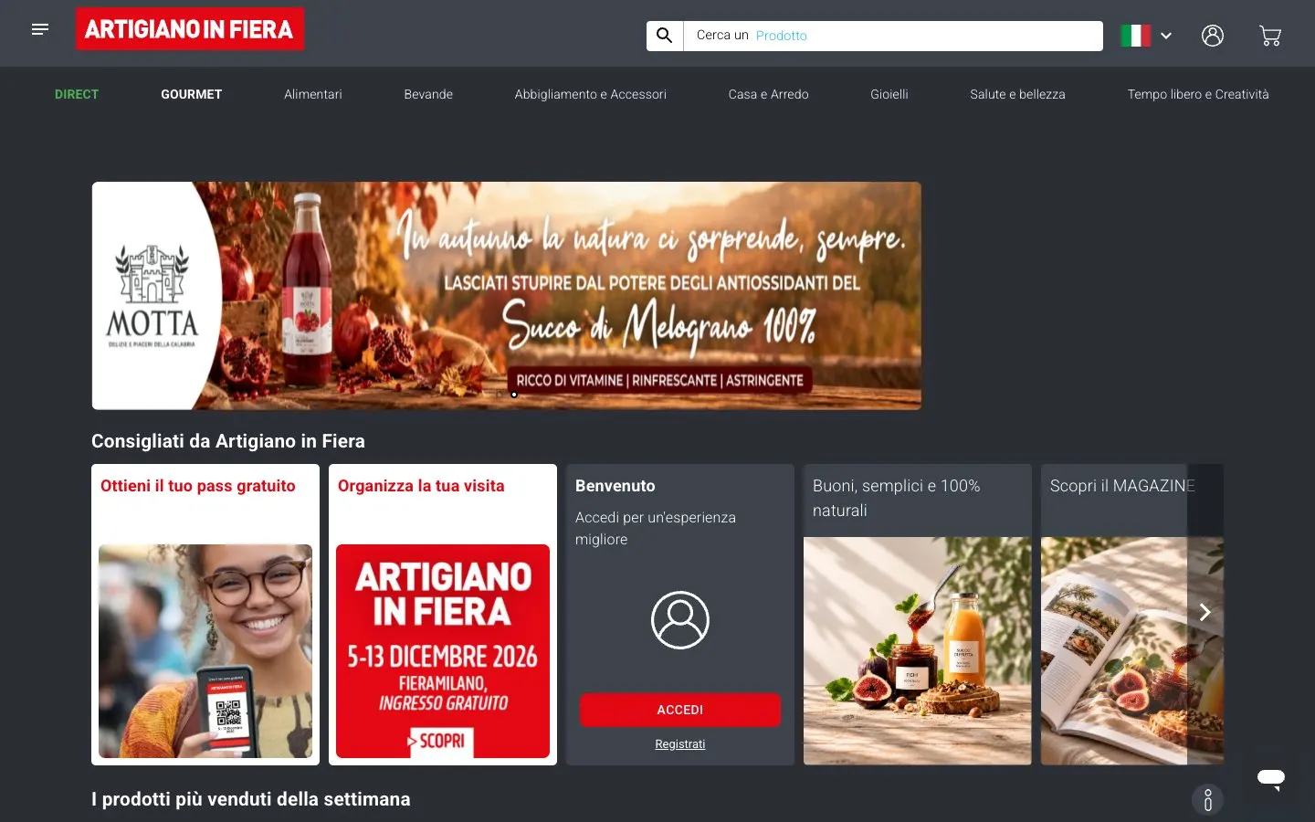 The website of Artigiano in Fiera