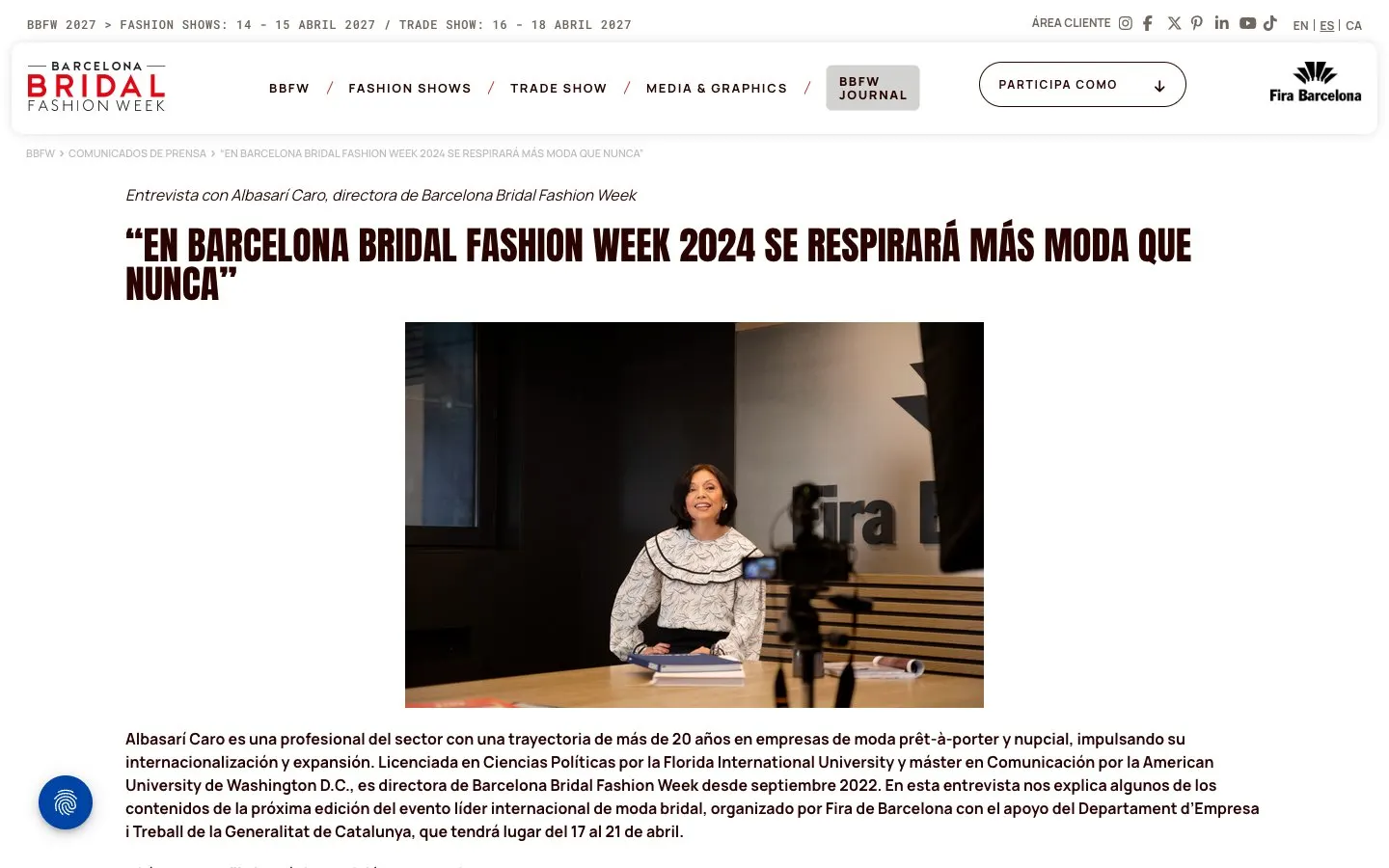 The website of Barcelona Bridal Fashion Week