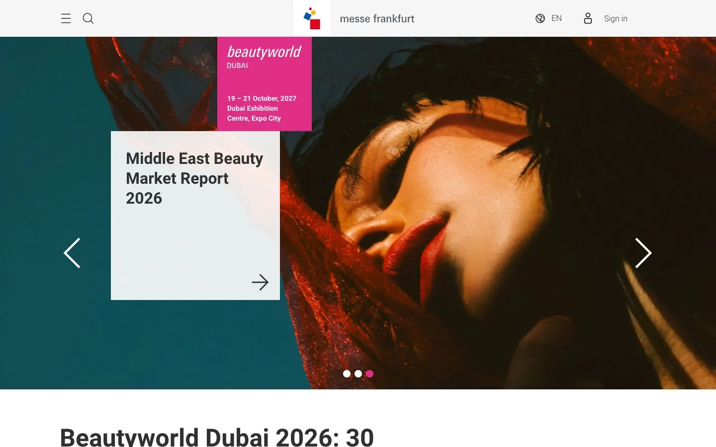 The website of Beautyworld Dubai