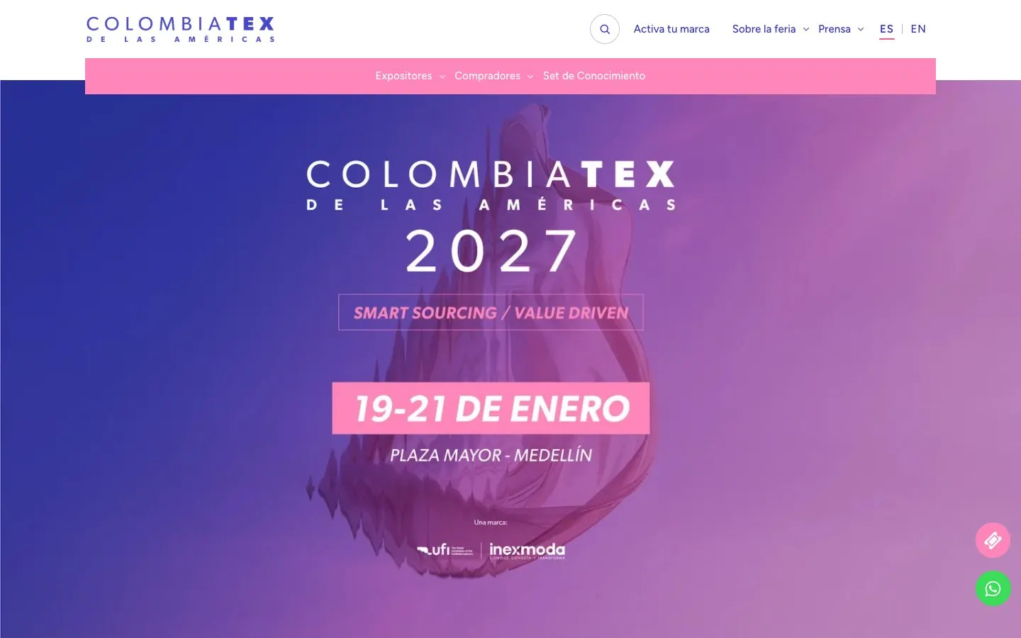 The website of Colombiatex de las Américas