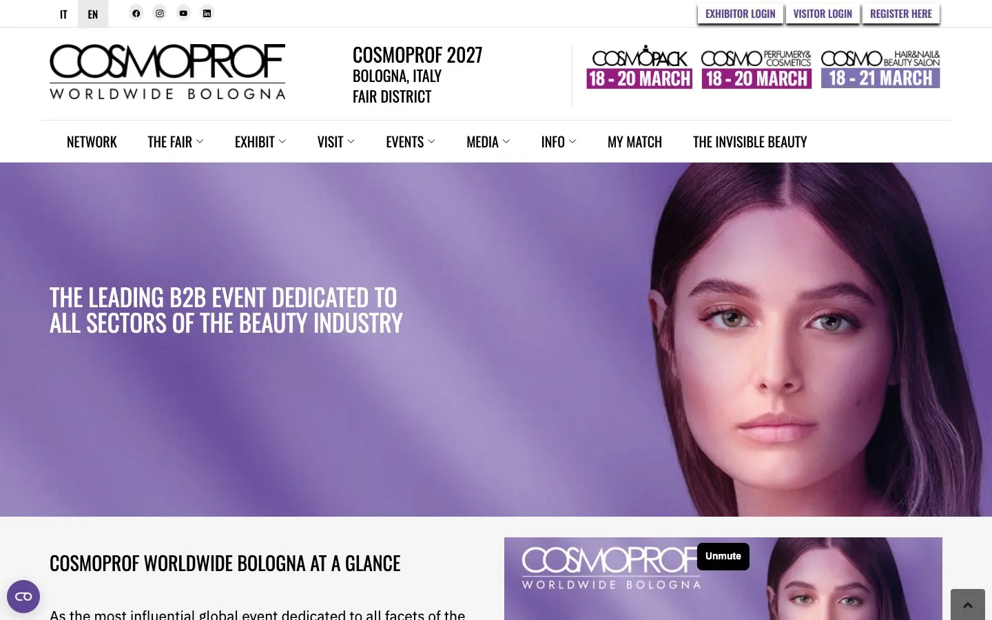 The website of Cosmoprof Worldwide Bologna