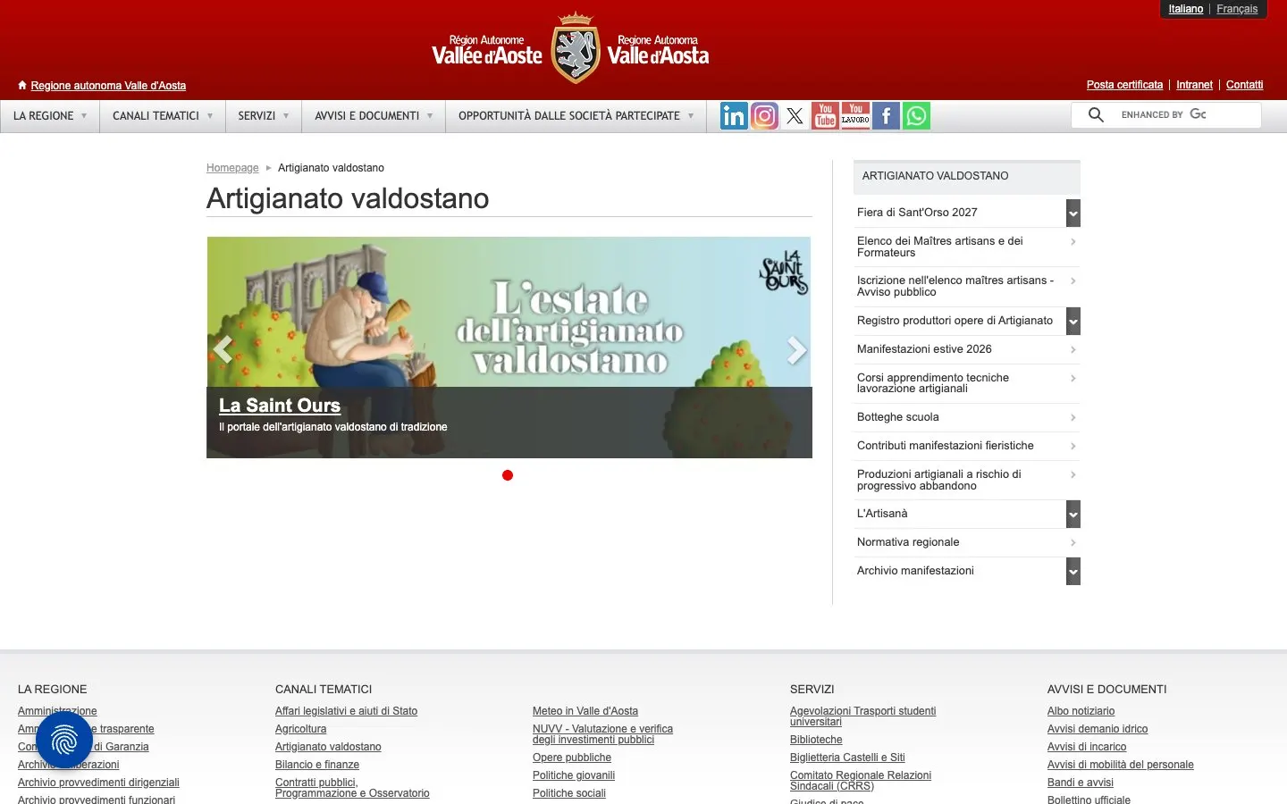 The website of Fiera di Sant'Orso