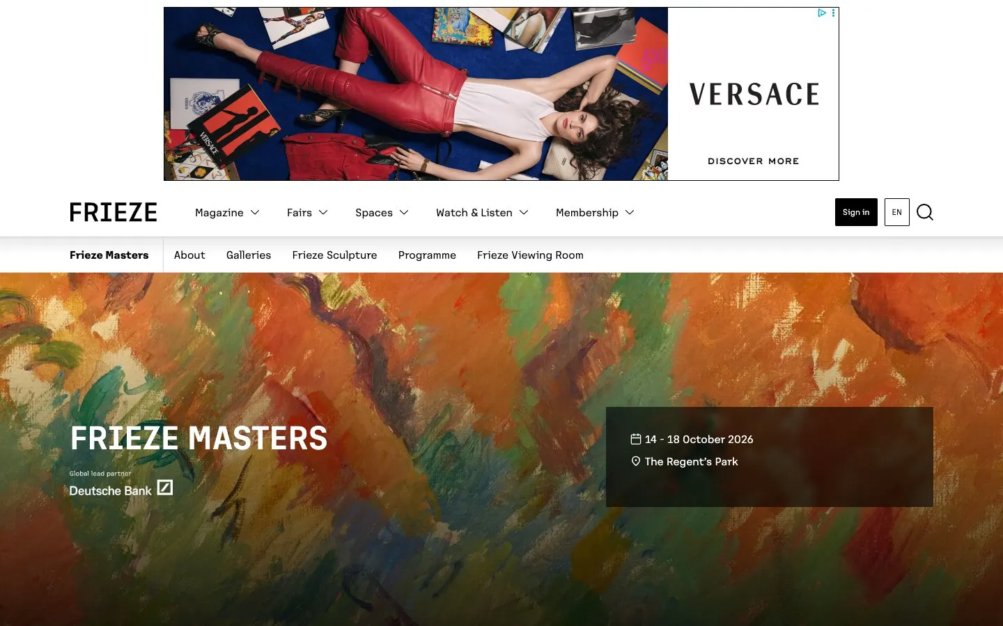 الموقع الإلكتروني لـ Frieze Masters