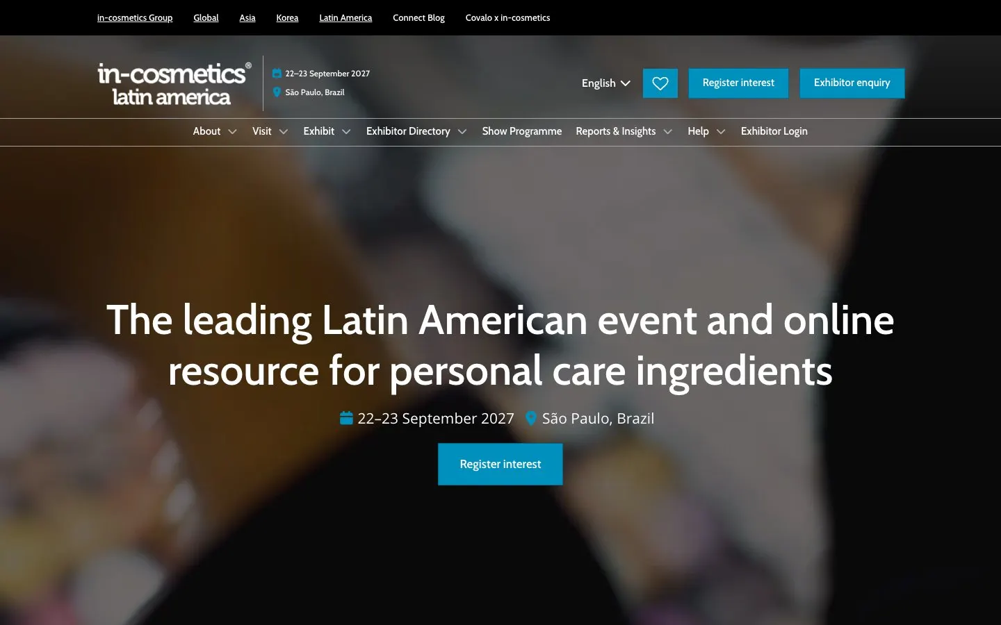 The website of in-cosmetics Latin America