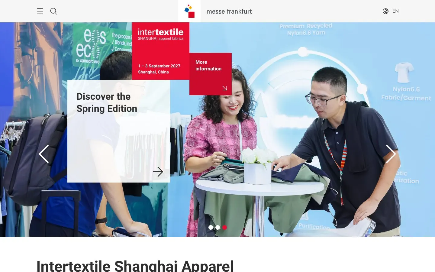 The website of Intertextile Shanghai Apparel Fabrics