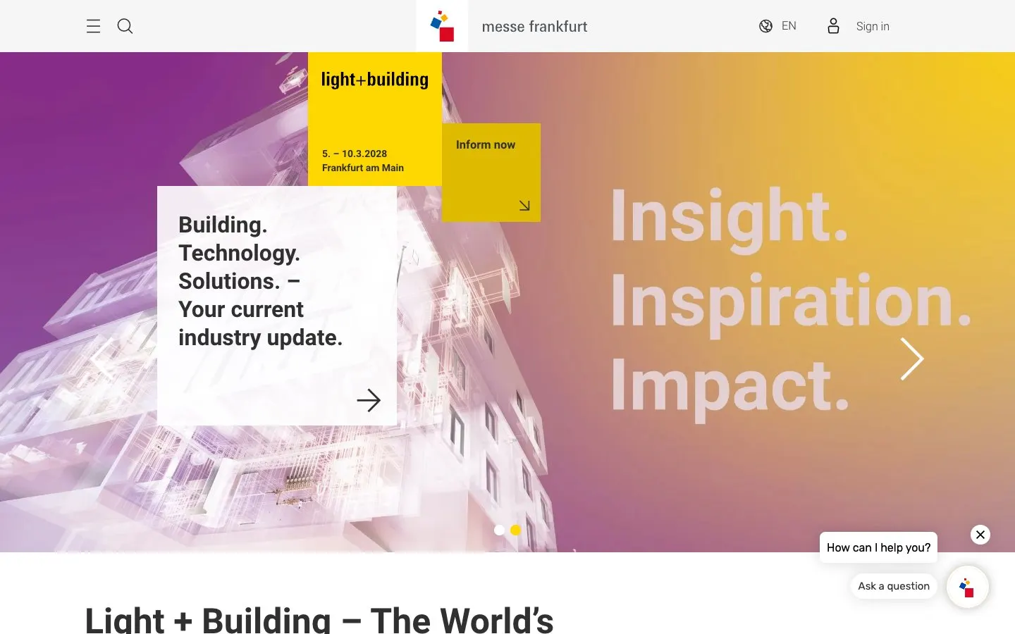 The website of Light + Building