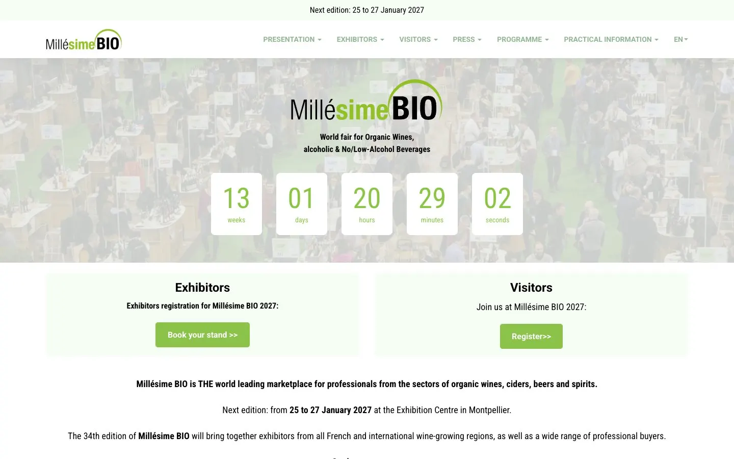 The website of Millésime BIO