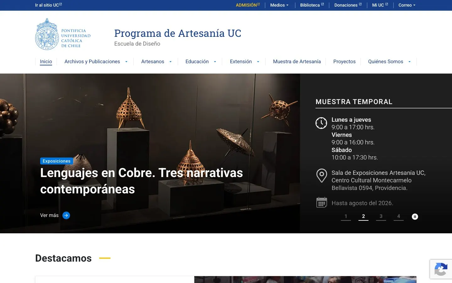 The website of Muestra Internacional de Artesanía UC