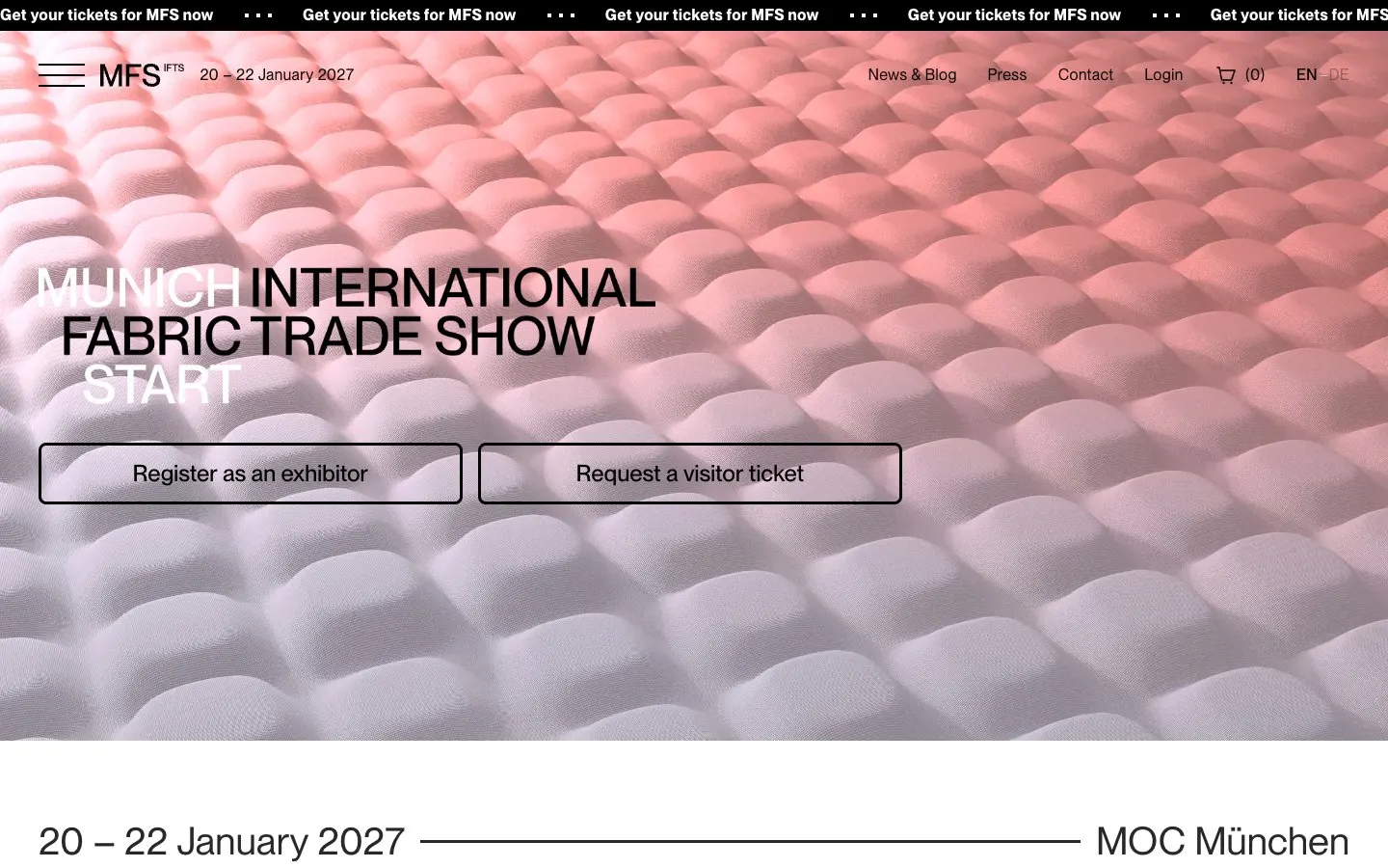 The website of Munich Fabric Start