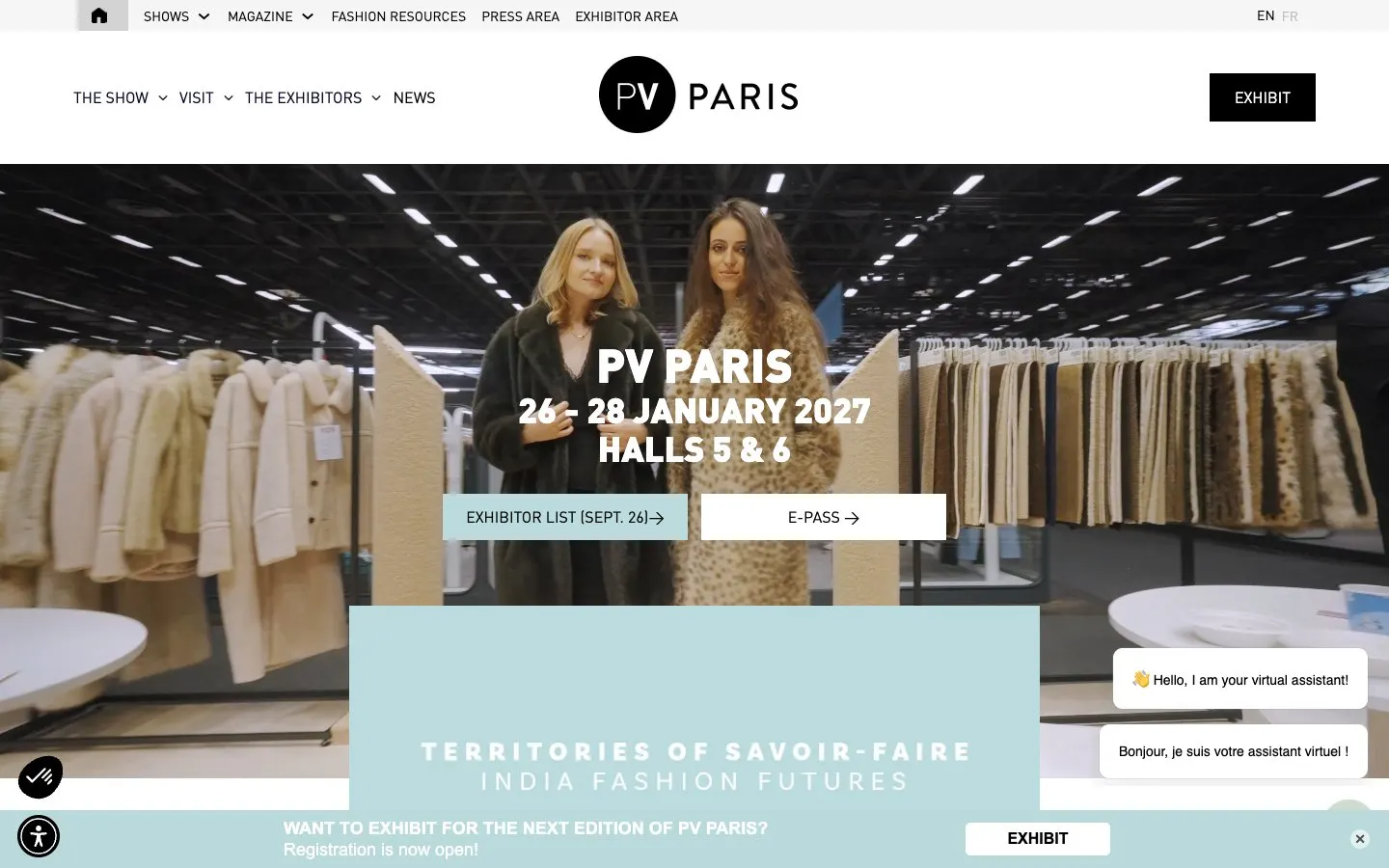 The website of Première Vision Paris