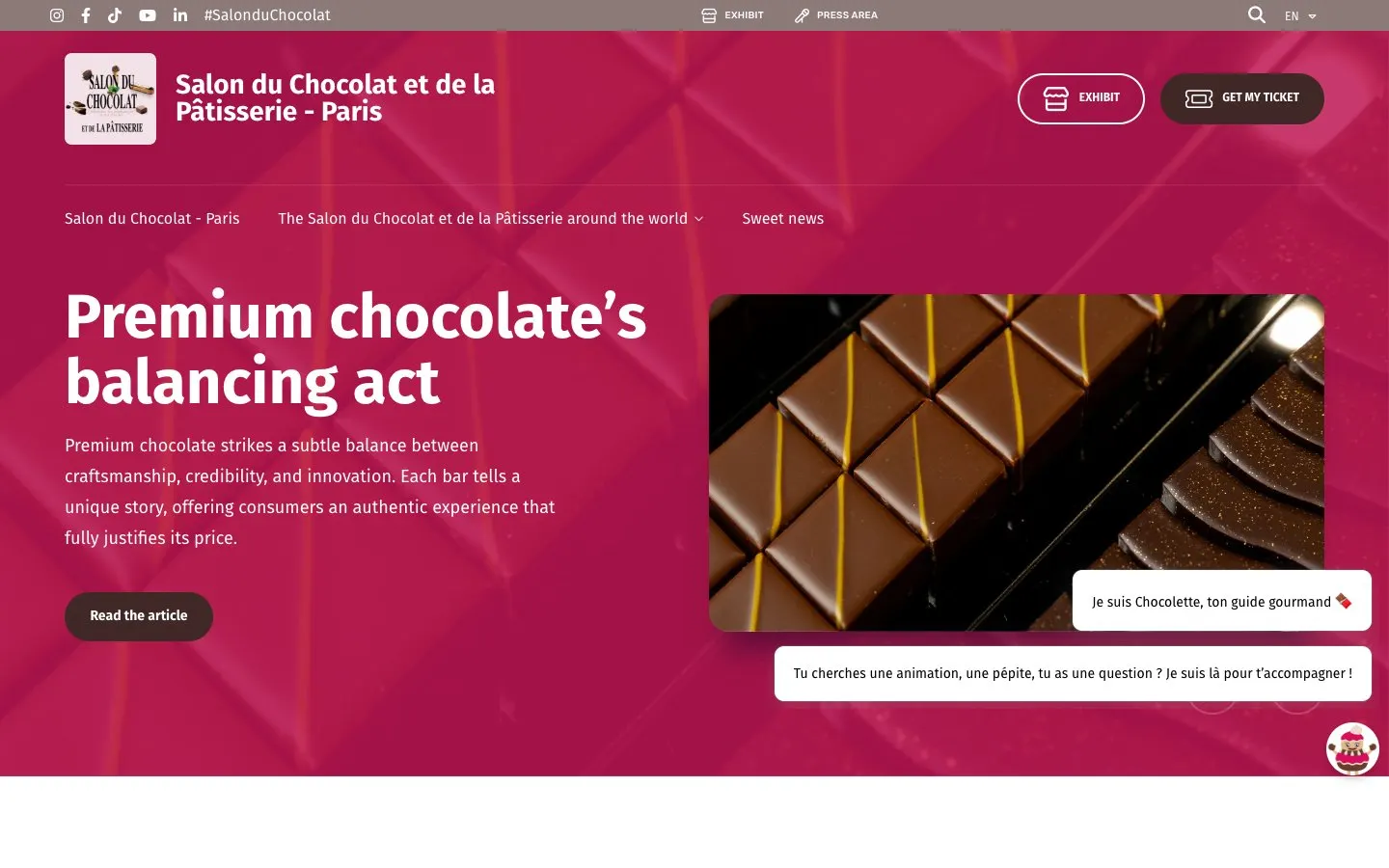 The website of Salon du Chocolat Paris