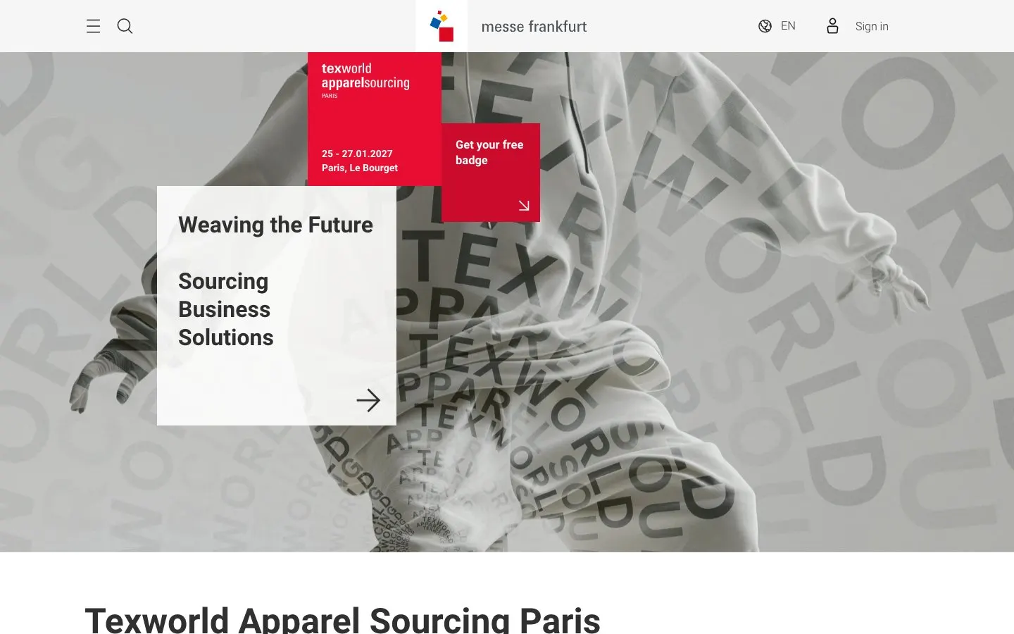 The website of Texworld Apparel Sourcing Paris