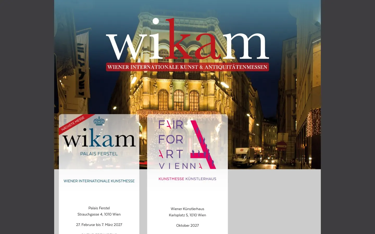 The website of WIKAM – Wiener Internationale Kunstmesse