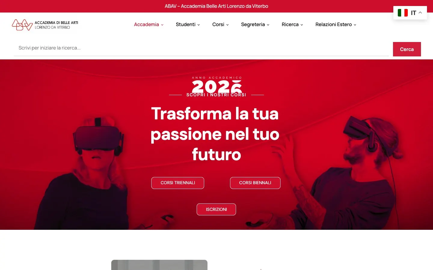 Die Website von ABAV – Accademia di Belle Arti «Lorenzo da Viterbo»