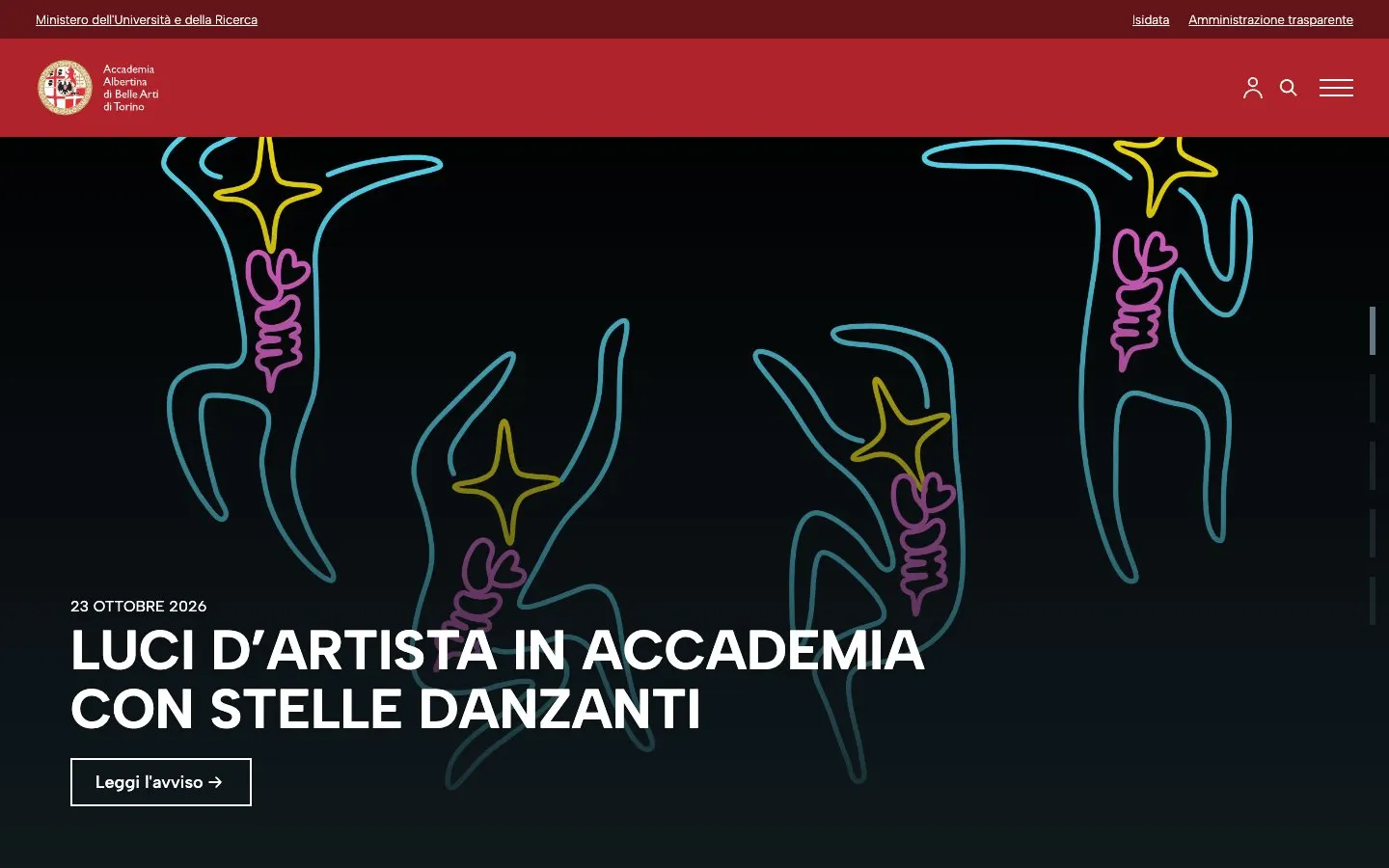 El sitio web de Accademia Albertina di Belle Arti di Torino
