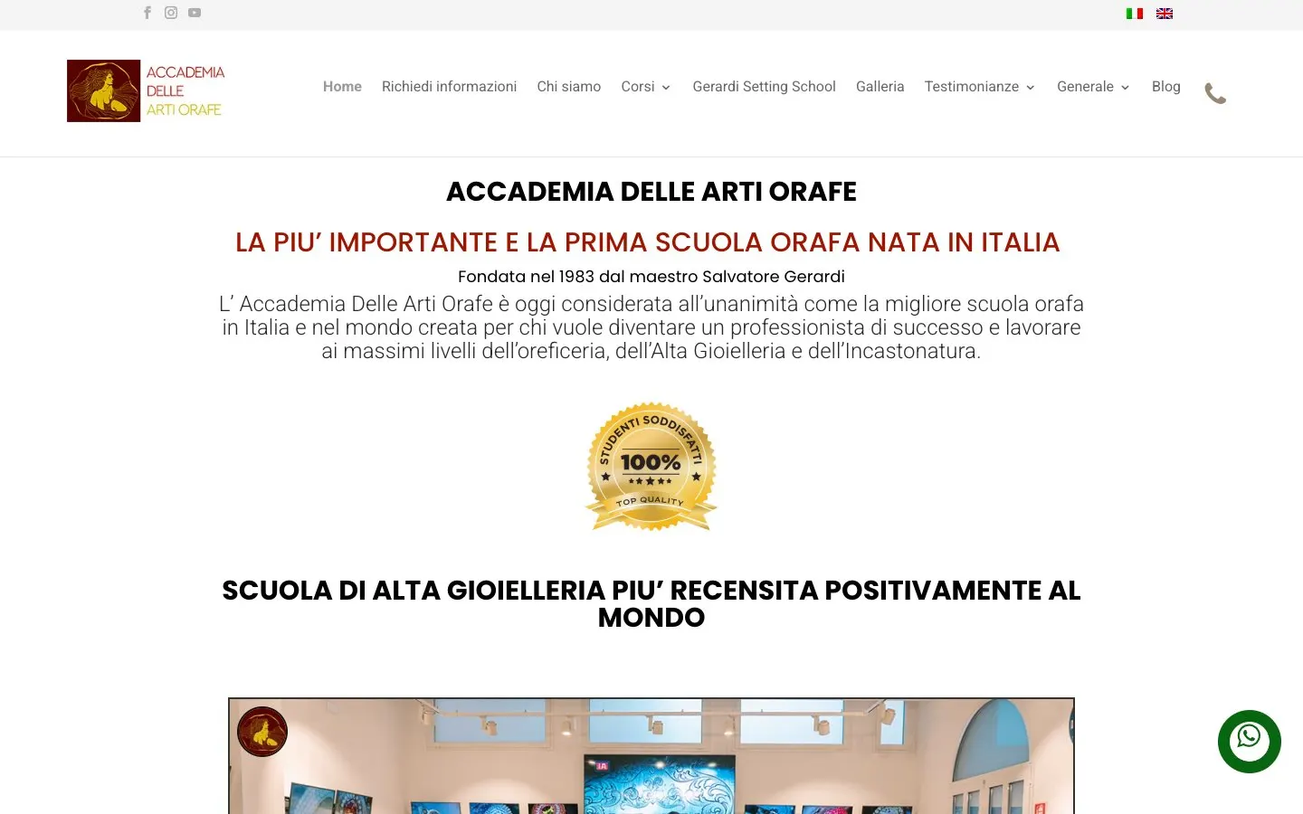 Die Website von Accademia delle Arti Orafe