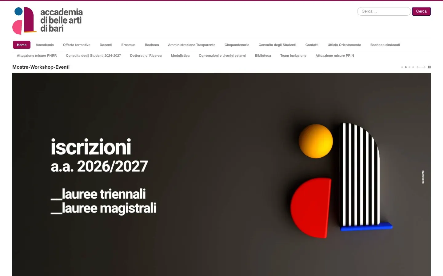 Сайт школы Accademia di Belle Arti di Bari