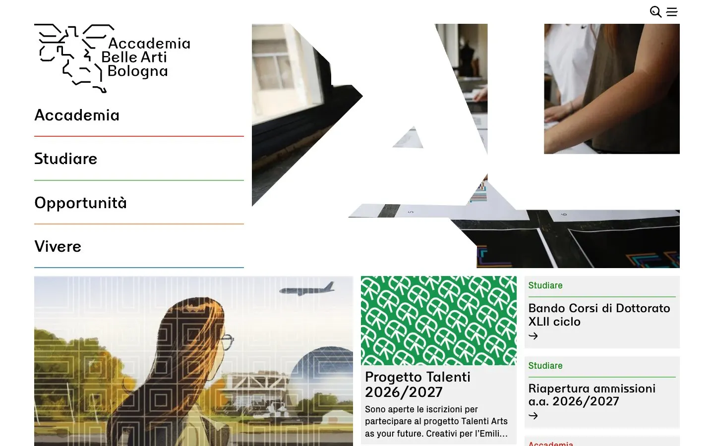 The website of Accademia di Belle Arti di Bologna