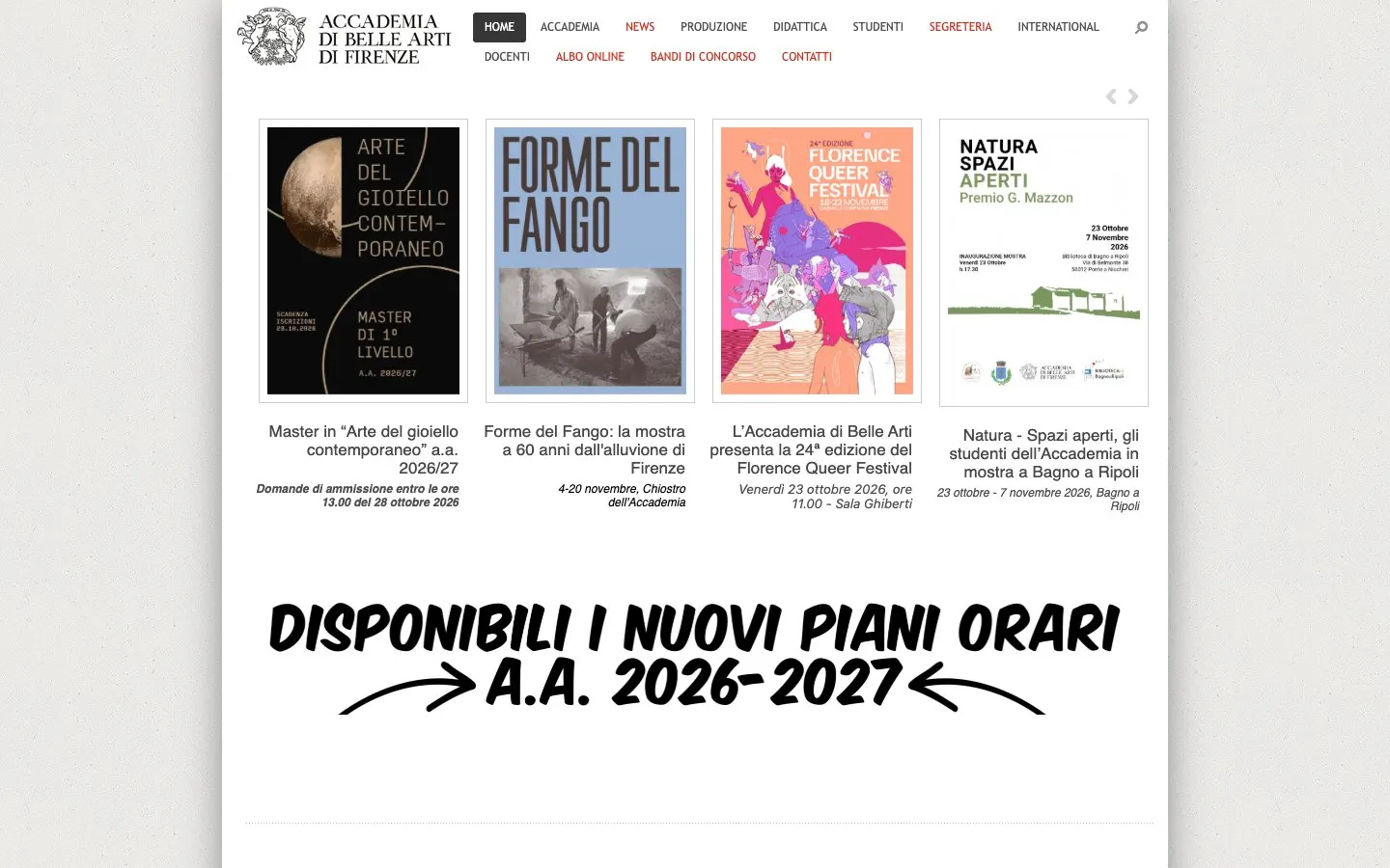 El sitio web de Accademia di Belle Arti di Firenze