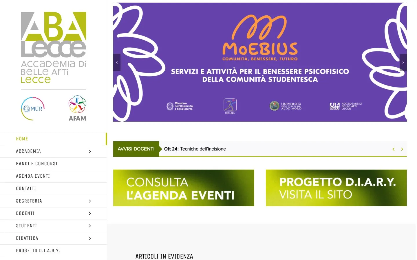 Die Website von Accademia di Belle Arti di Lecce