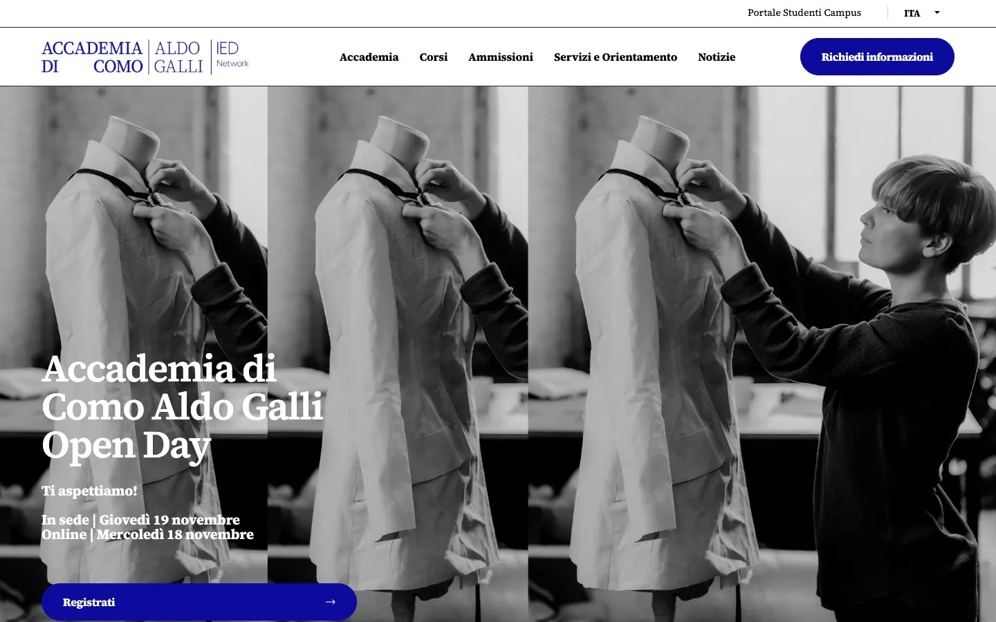 El sitio web de Accademia di Como Aldo Galli