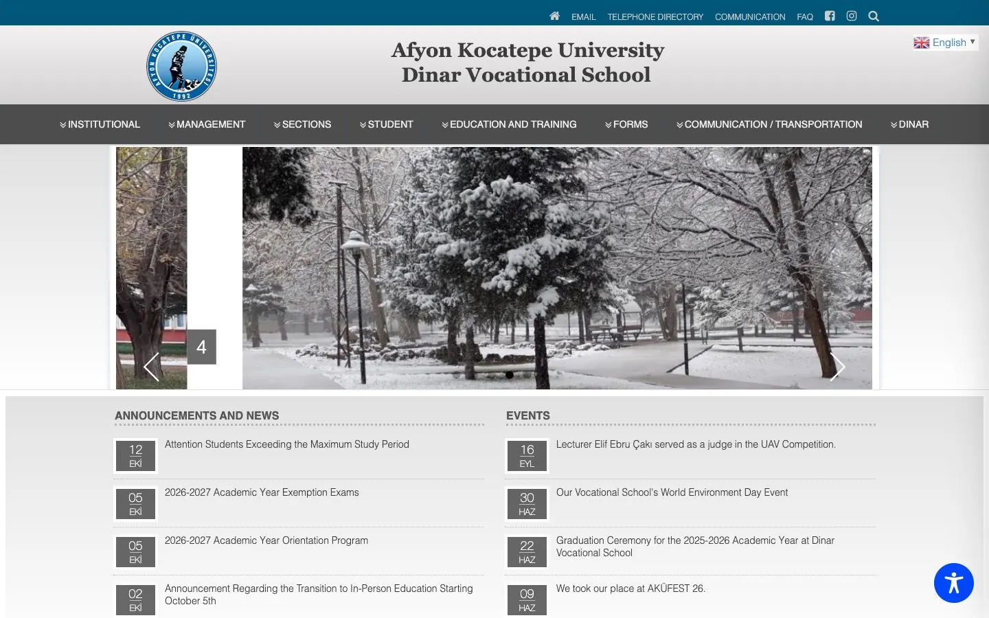 The website of Afyon Kocatepe Üniversitesi – Dinar Meslek Yüksekokulu