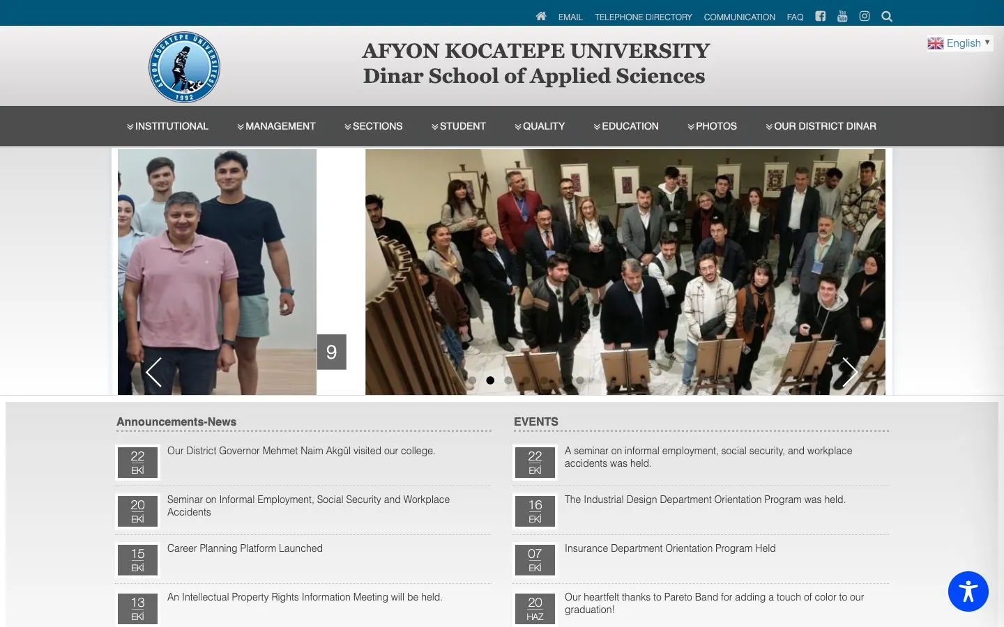 Afyon Kocatepe Üniversitesi – Dinar Uygulamalı Bilimler Yüksekokulu 的网站