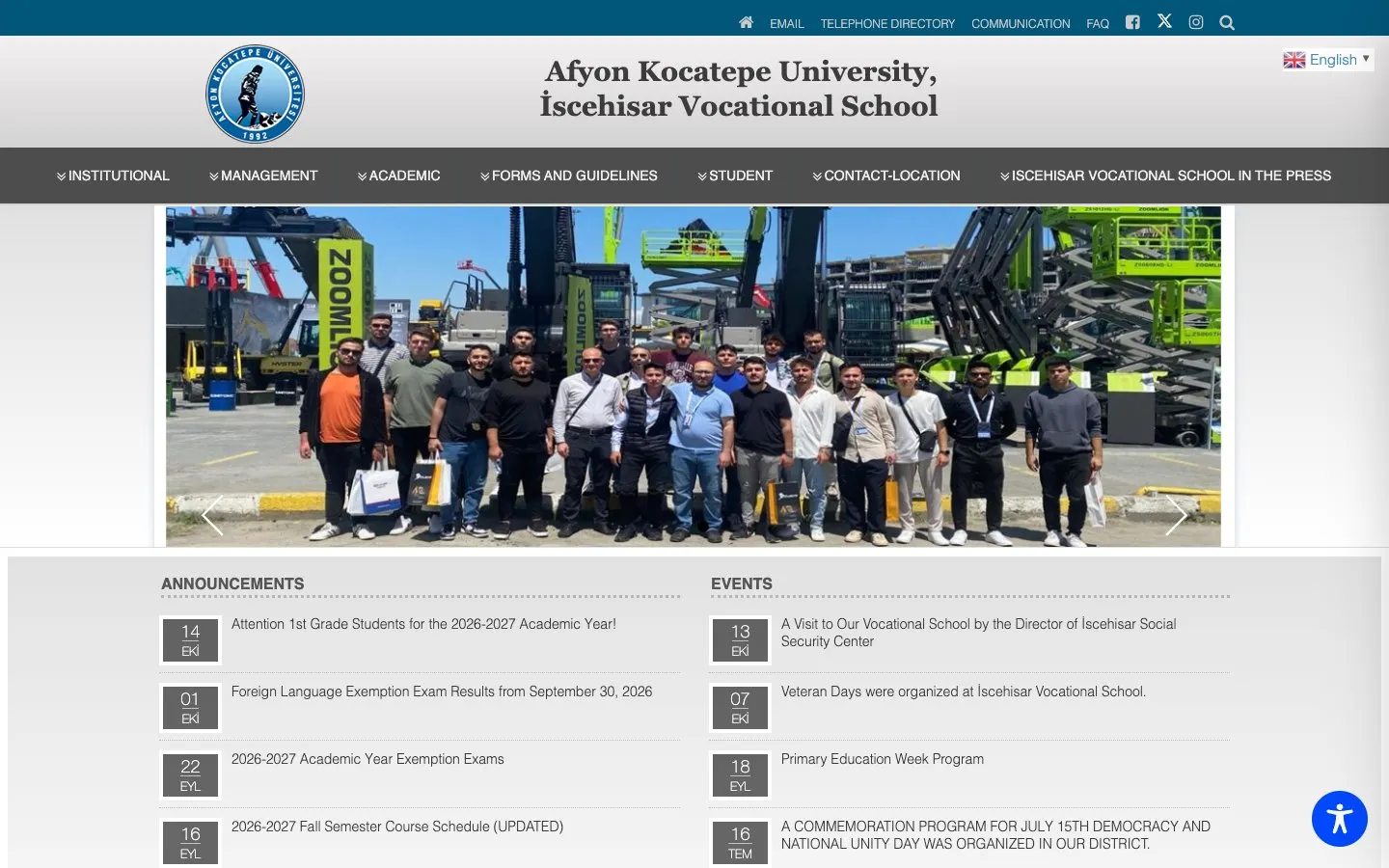 Die Website von Afyon Kocatepe Üniversitesi – İscehisar Meslek Yüksekokulu