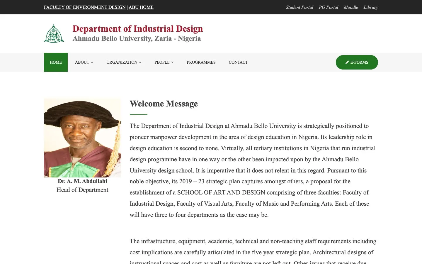 The website of Ahmadu Bello University – Department of Industrial Design