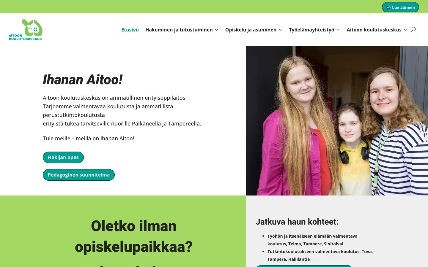 The website of Aitoon koulutuskeskus