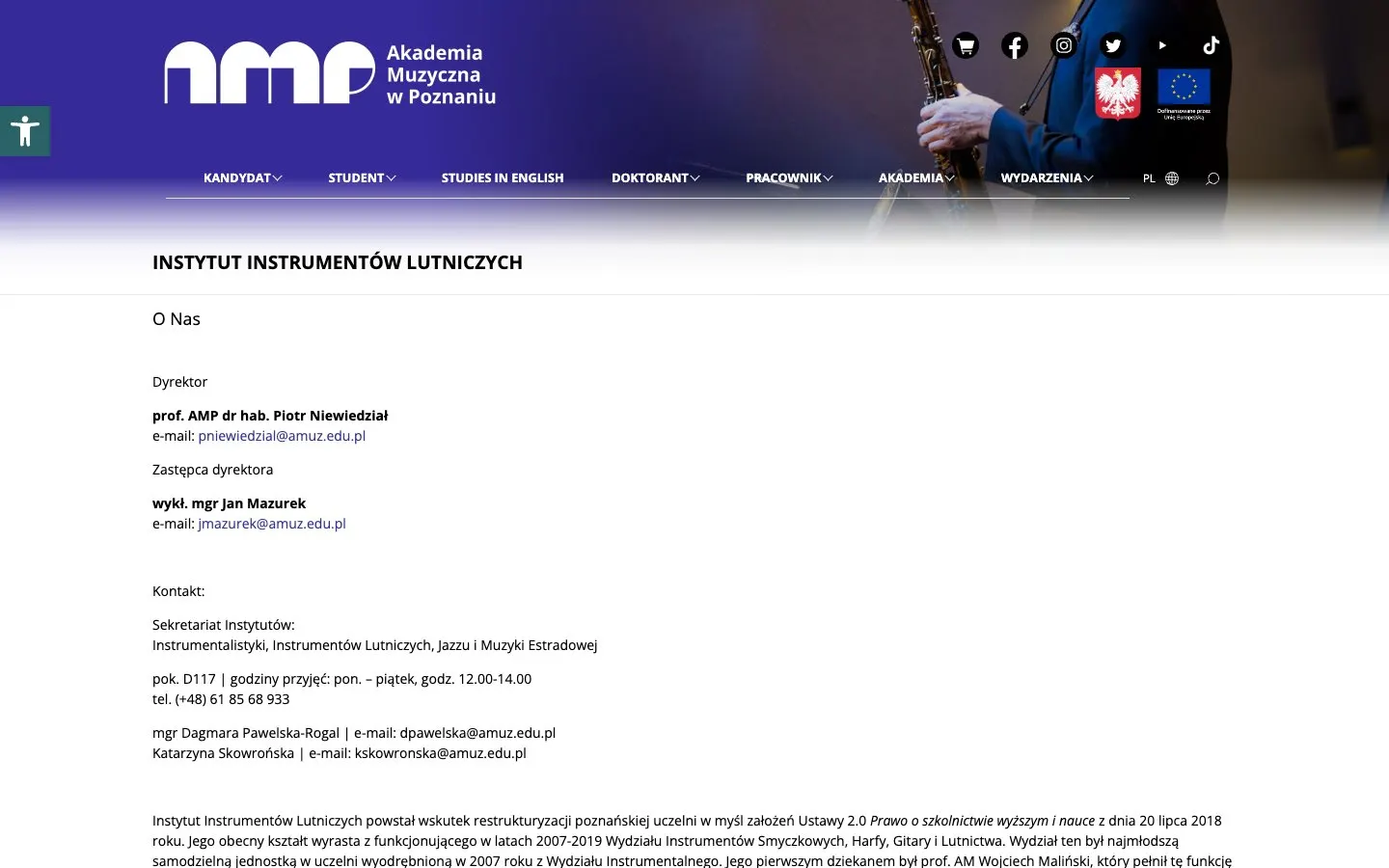 The website of Akademia Muzyczna w Poznaniu – Instytut Instrumentów Lutniczych (lutnictwo artystyczne)