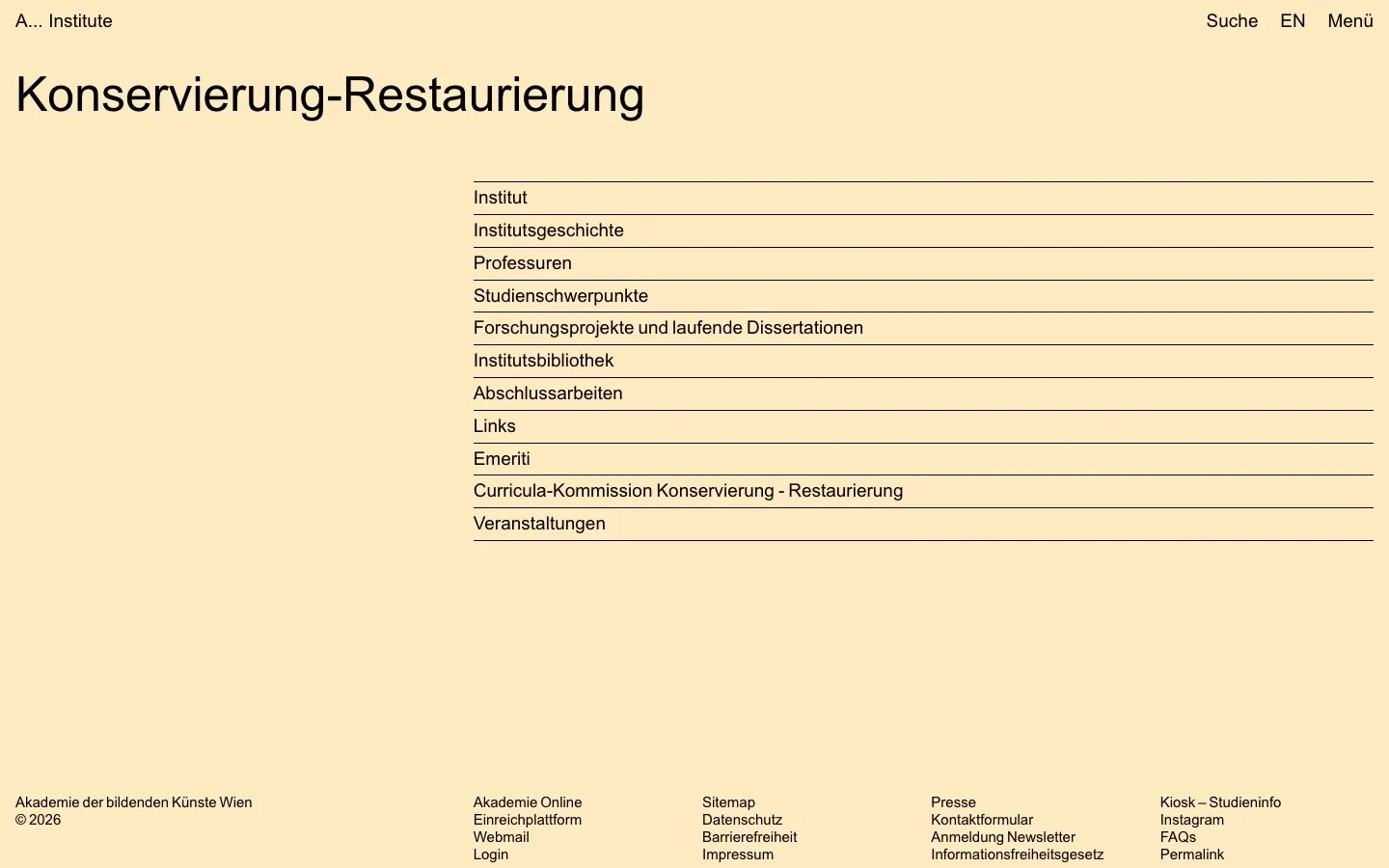 The website of Akademie der bildenden Künste Wien – Institut für Konservierung-Restaurierung