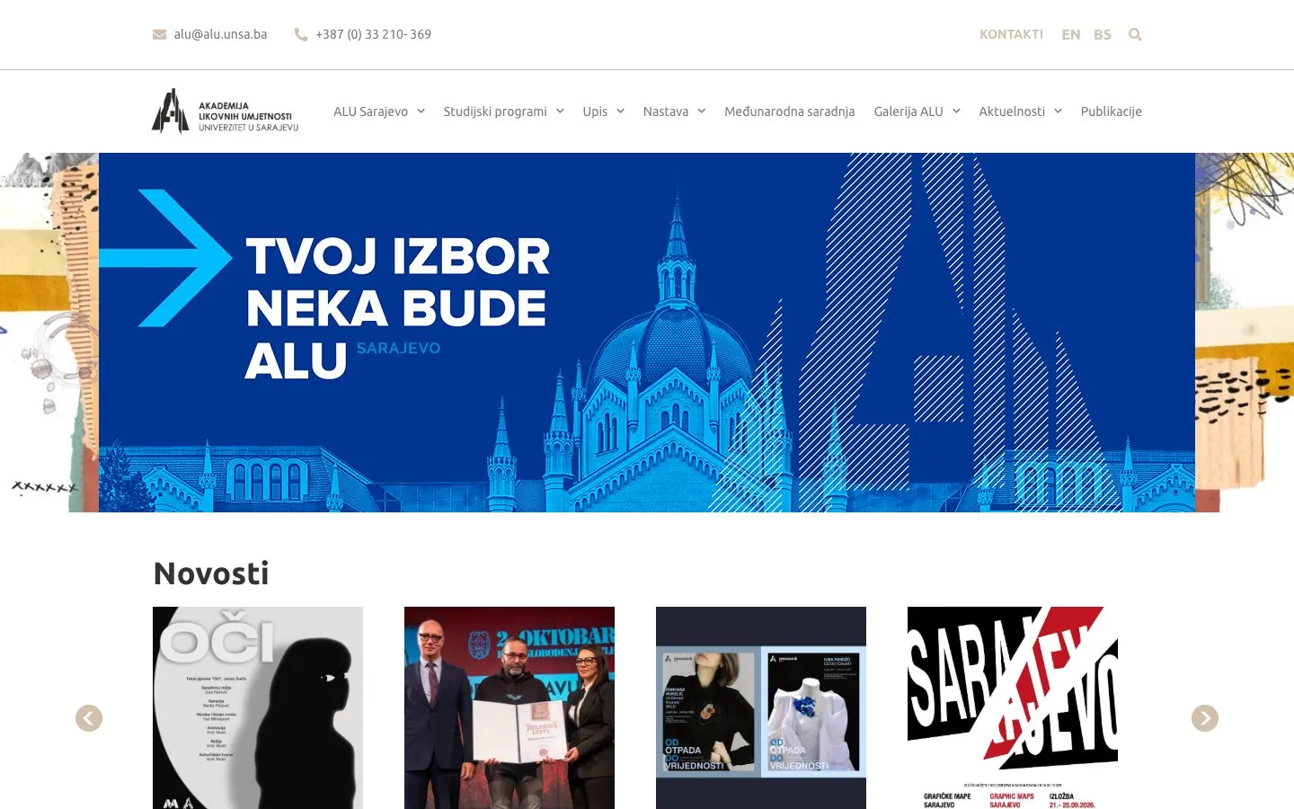 The website of ALU Sarajevo
