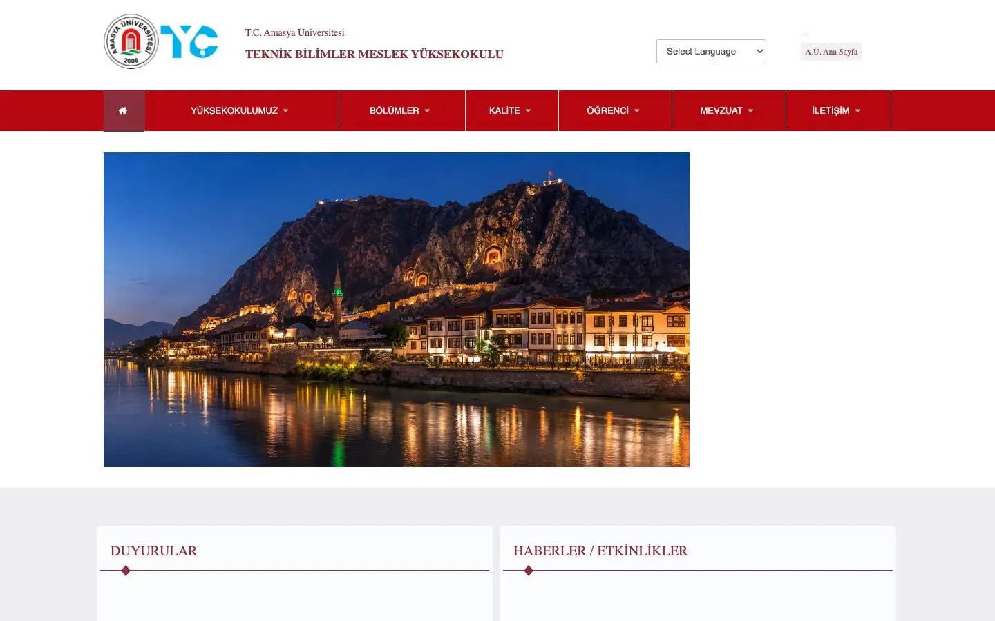 The website of Amasya Üniversitesi – Amasya Teknik Bilimler Meslek Yüksekokulu