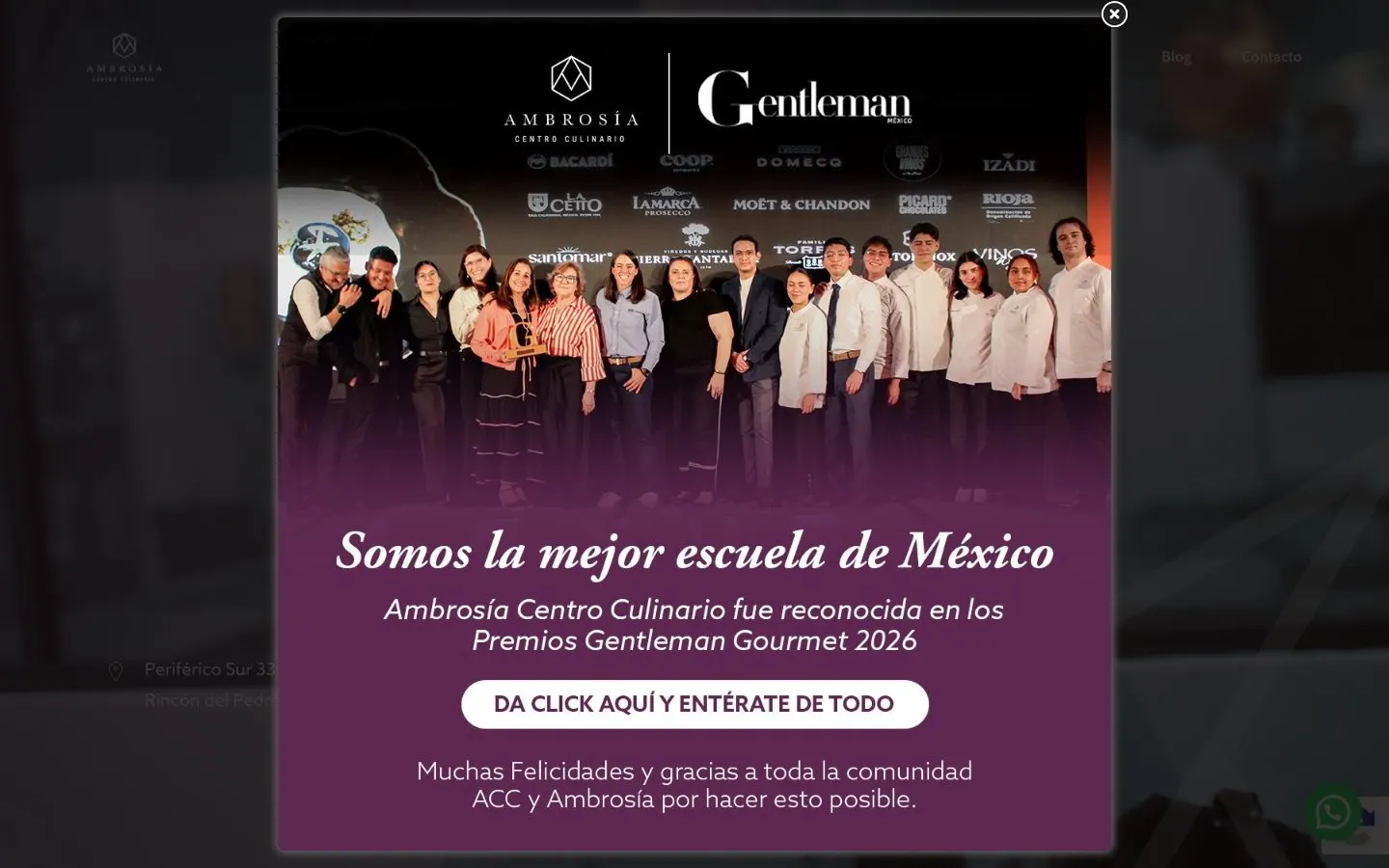 The website of Ambrosía Centro Culinario