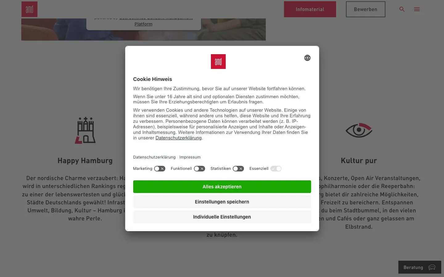 The website of AMD Akademie Mode & Design Hamburg