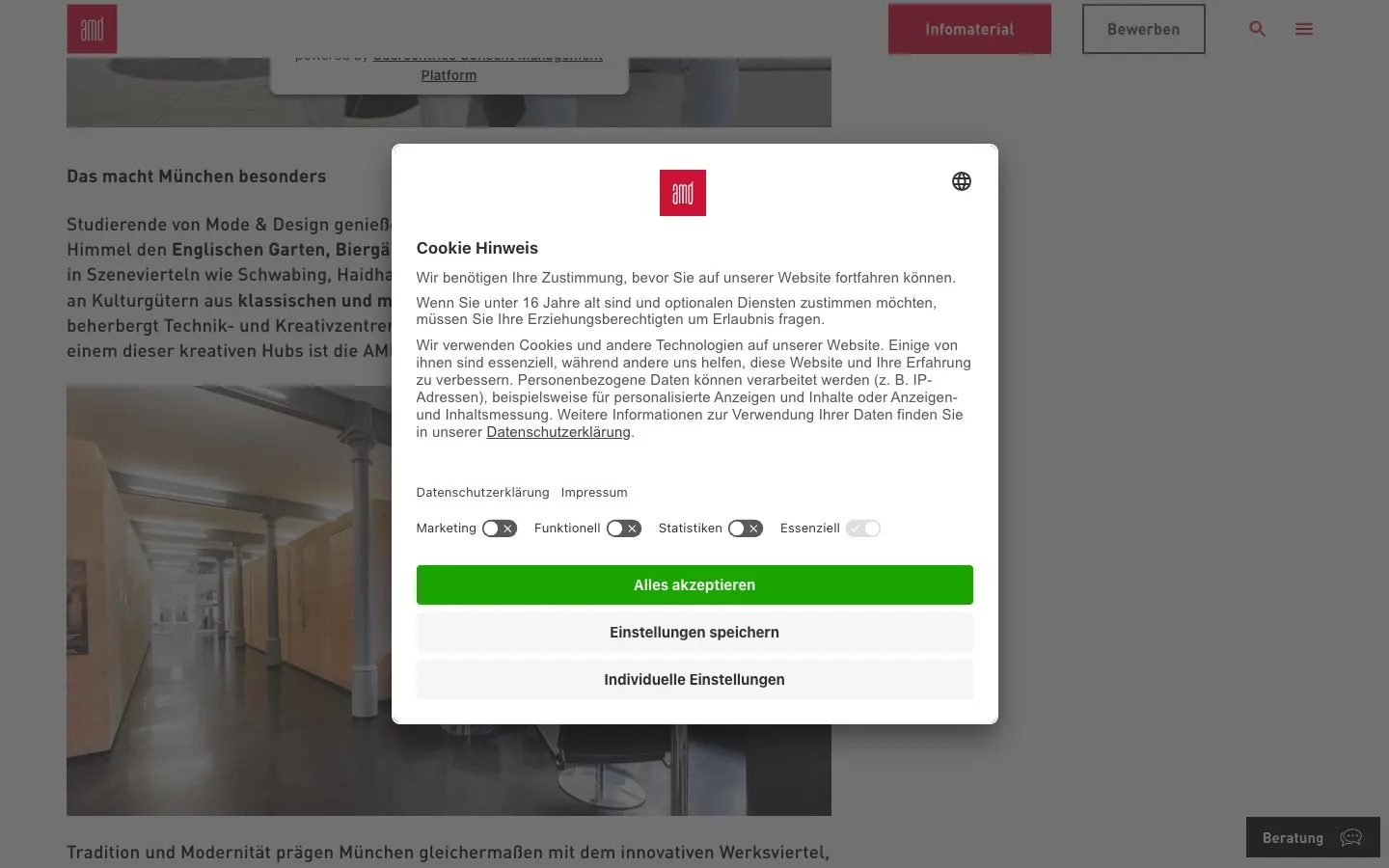 The website of AMD Akademie Mode & Design München