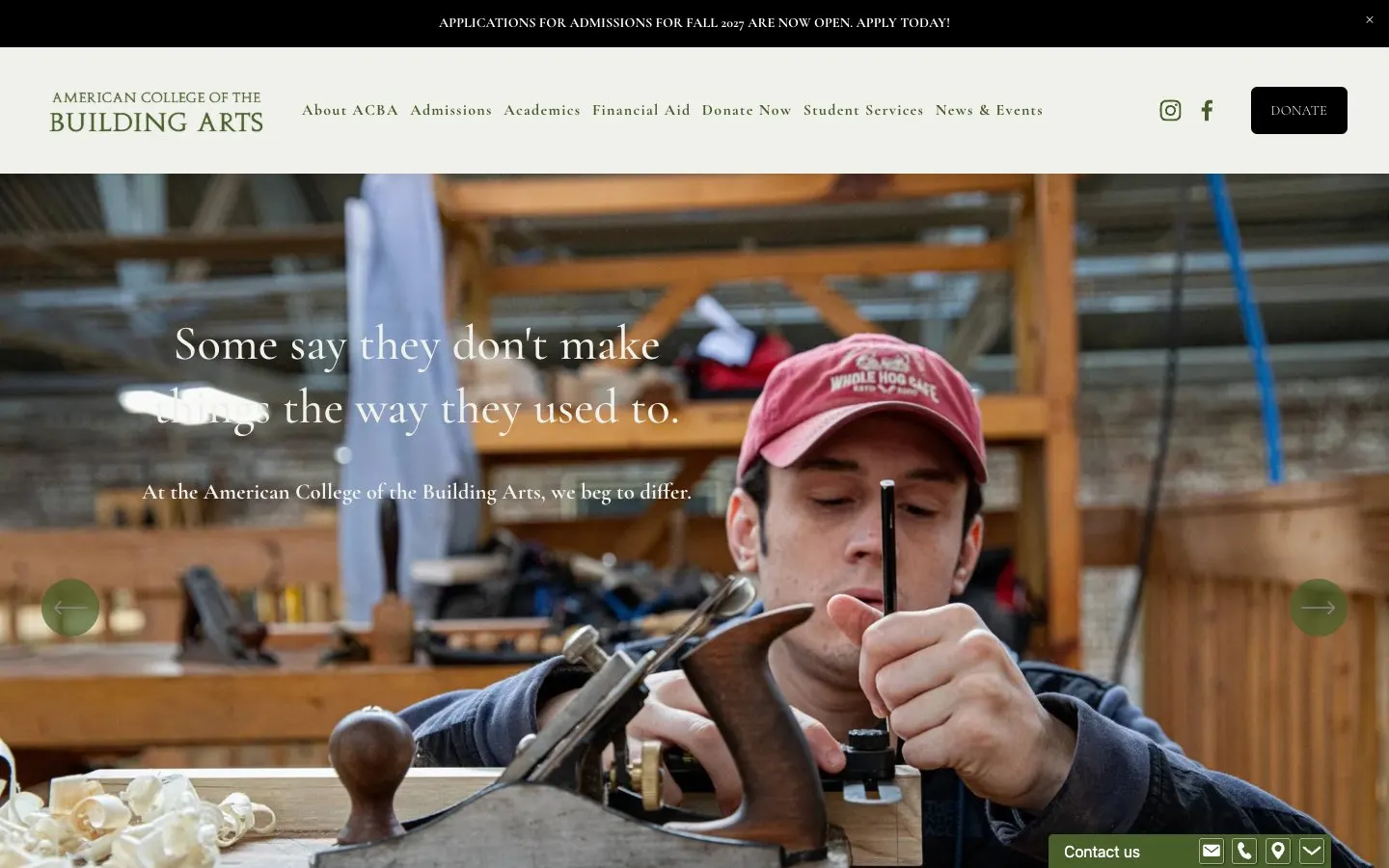 The website of American College of the Building Arts