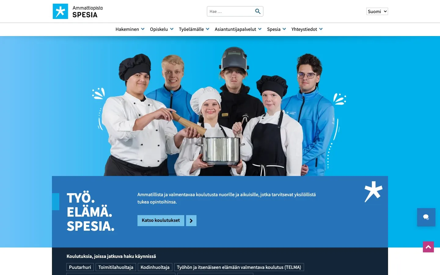 The website of Ammattiopisto Spesia