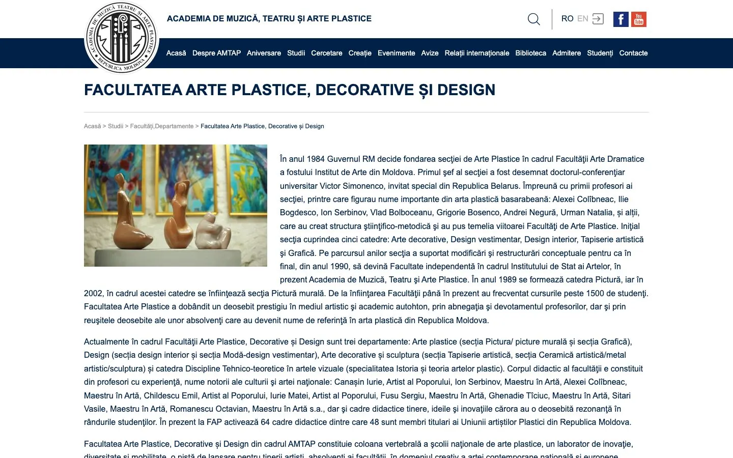 The website of AMTAP – Facultatea Arte Plastice, Decorative și Design