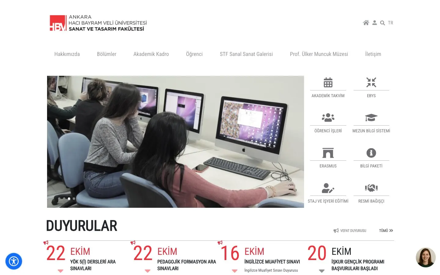 Il sito di Ankara Hacı Bayram Veli Üniversitesi – Sanat ve Tasarım Fakültesi