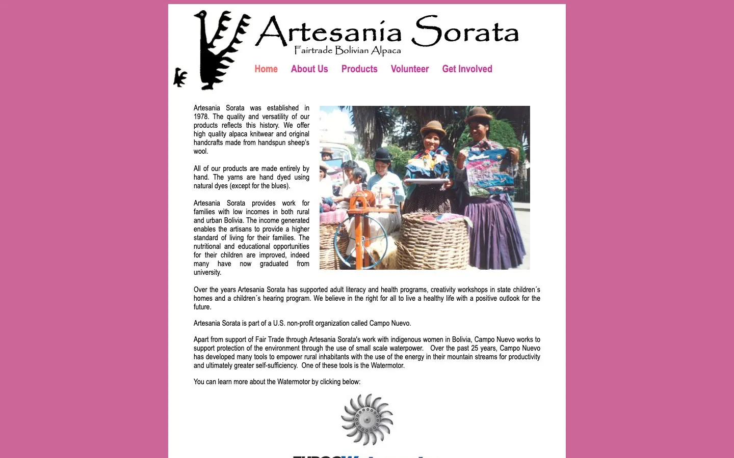 The website of Artesania Sorata