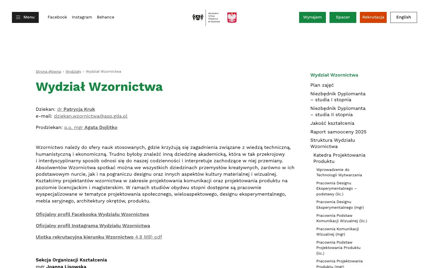 The website of ASP Gdańsk – Wydział Wzornictwa