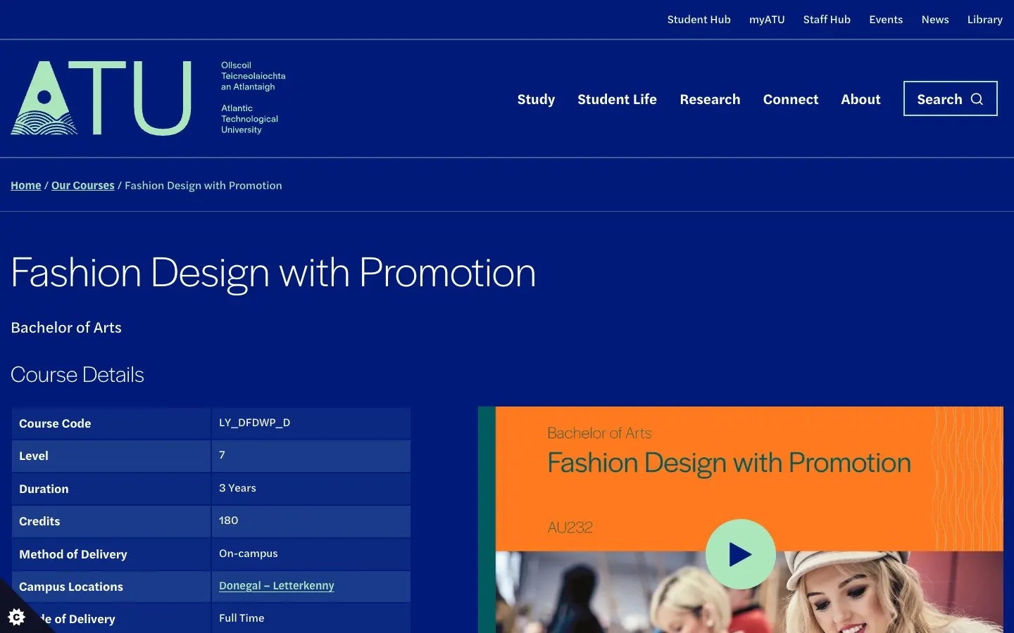 Il sito di ATU Donegal – Fashion Design