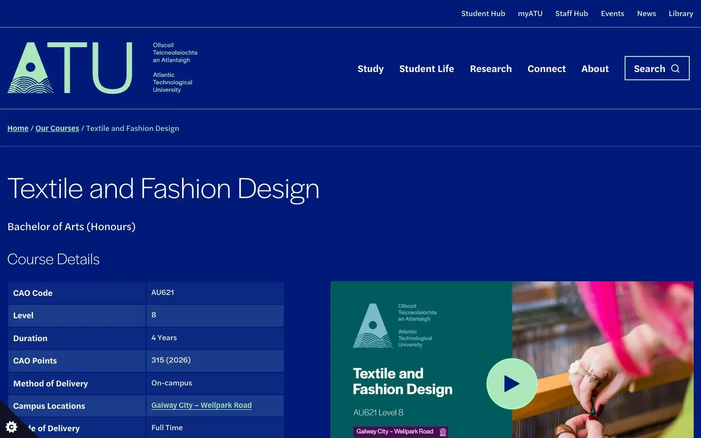 The website of ATU Galway – Design