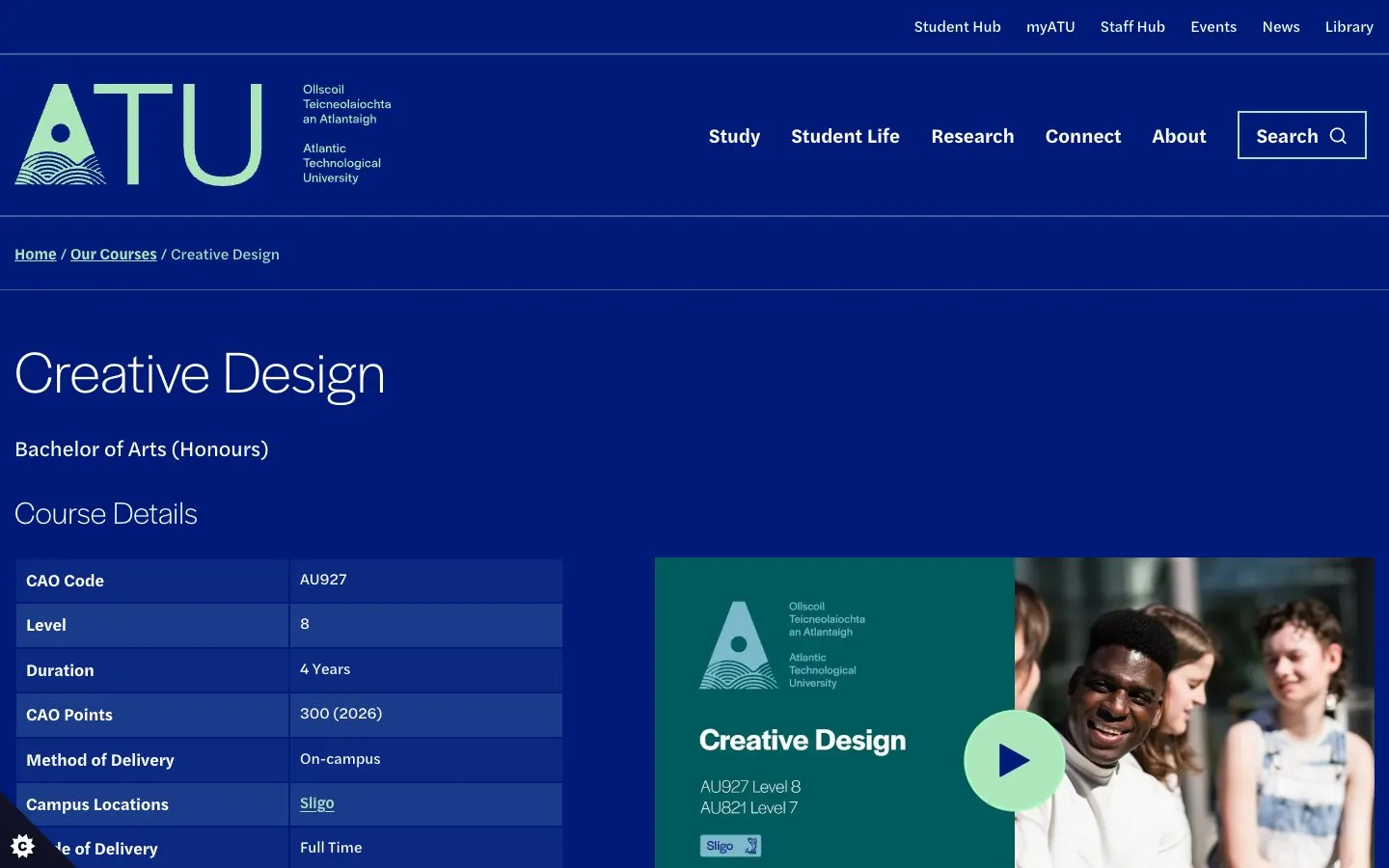 The website of ATU Sligo – Creative Design