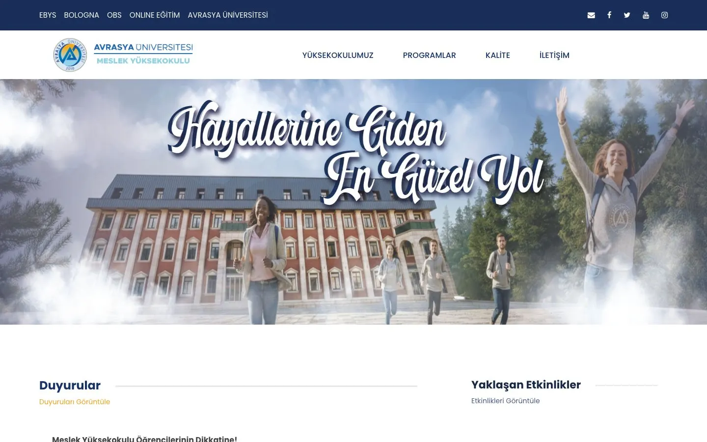 Il sito di Avrasya Üniversitesi – Meslek Yüksekokulu